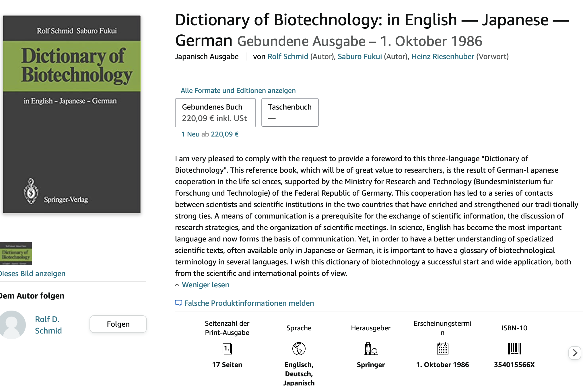 Dictionary of Biotechnology: in English – Japanese German